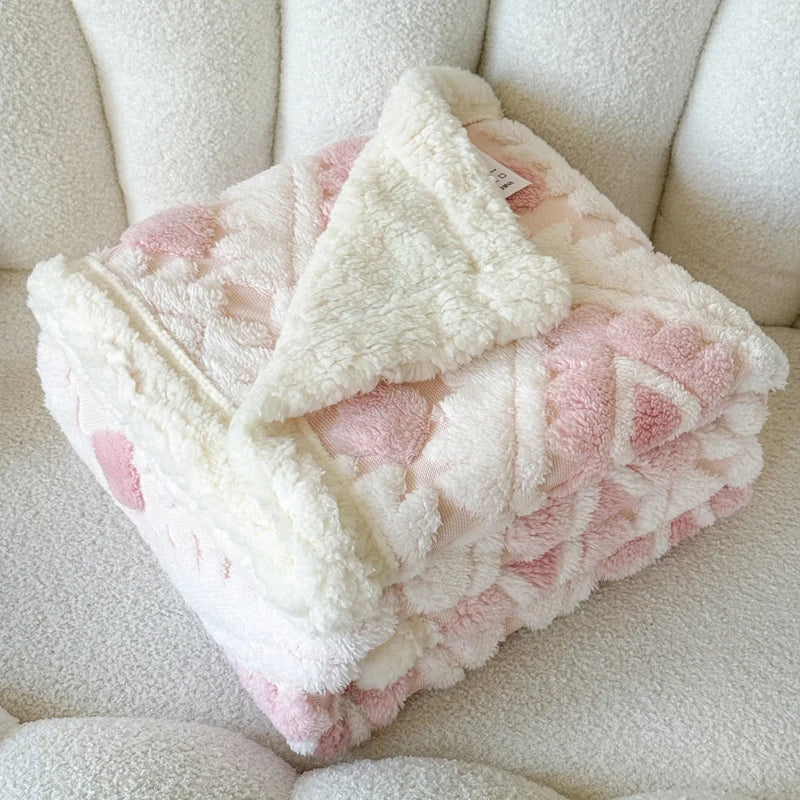 Geometric Patterned Jacquard Fleece Blanket Double Layer Thick Warm Taffeta Sofa Throw Blanket Spring Autumn Plush Bed Blanket Pi-Mart