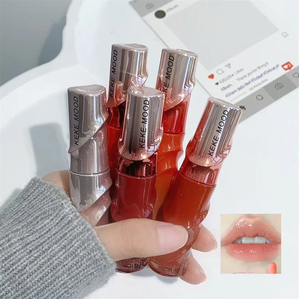 Crystal Nude Gray Glossy Lip Stain Mirror Korean Lip Glaze Sheer Nude Glitter Lip Tint Watery Shine Plumping Lipgloss Cosmetics Pi-Mart