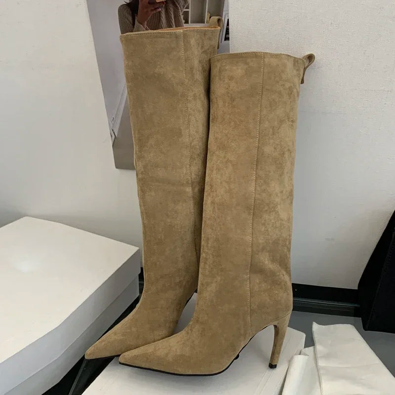 Aneikeh Fashion Winter Pointed Toe Knee-High Women Boots Thin Heels Shoes Female Punk Long Booties Zapatos De Muje LadyShow.Store