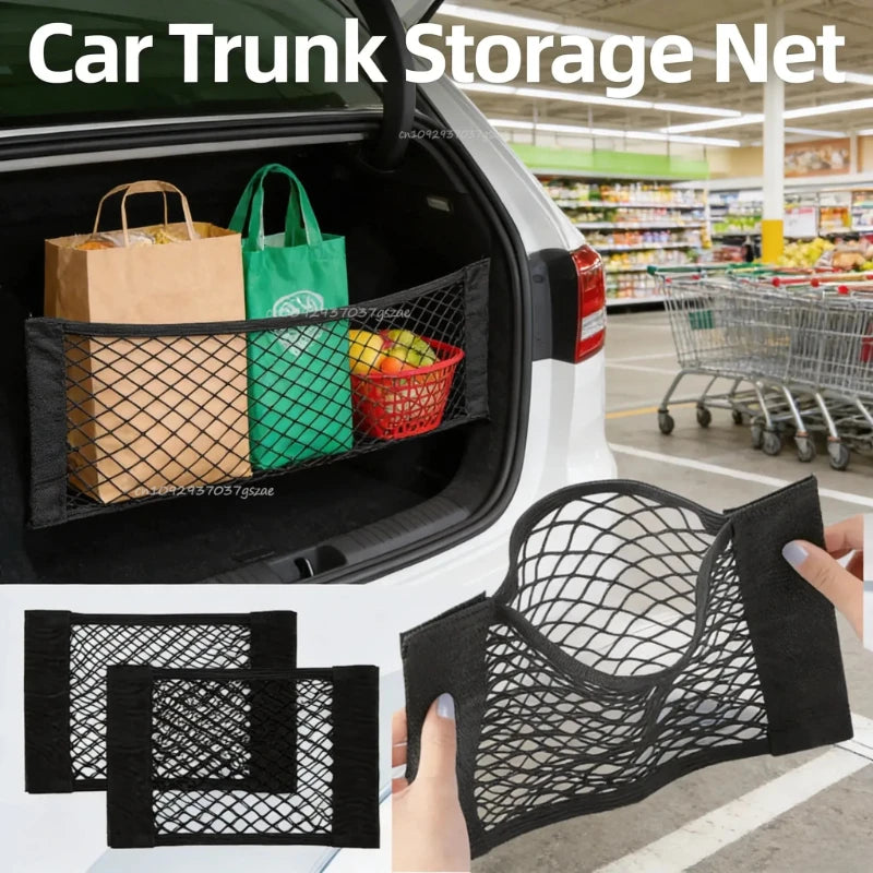 Car Storage Net Stretchable Mesh Pocket Net Magic Elastic Sticker Universal Rear Mesh Trunk Seat Bag Pocket Cage Auto Organizer Pi-Mart