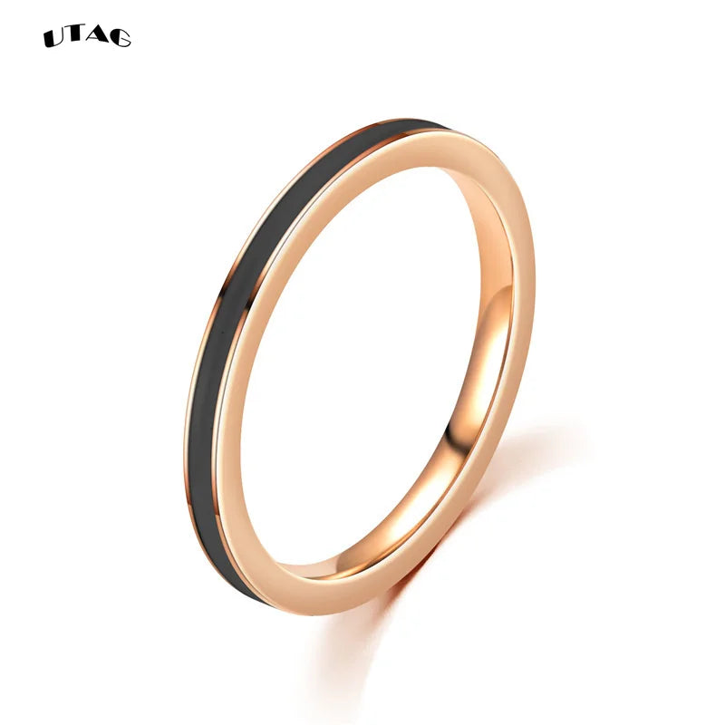 UTAG  Fashion Black/White Ceramic Crystal Wedding Rings Jewelry For Women Girls Rose Gold Stainless Steel Bohemia Rin Pi-Mart