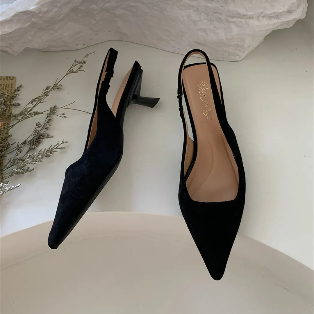Bailamos Women Sandals Pointed Toe Elegant Low-heel Shoes Summer Fashion Slingback Woman Mules Shoes Pumps Dress Shoes LadyShow.Store