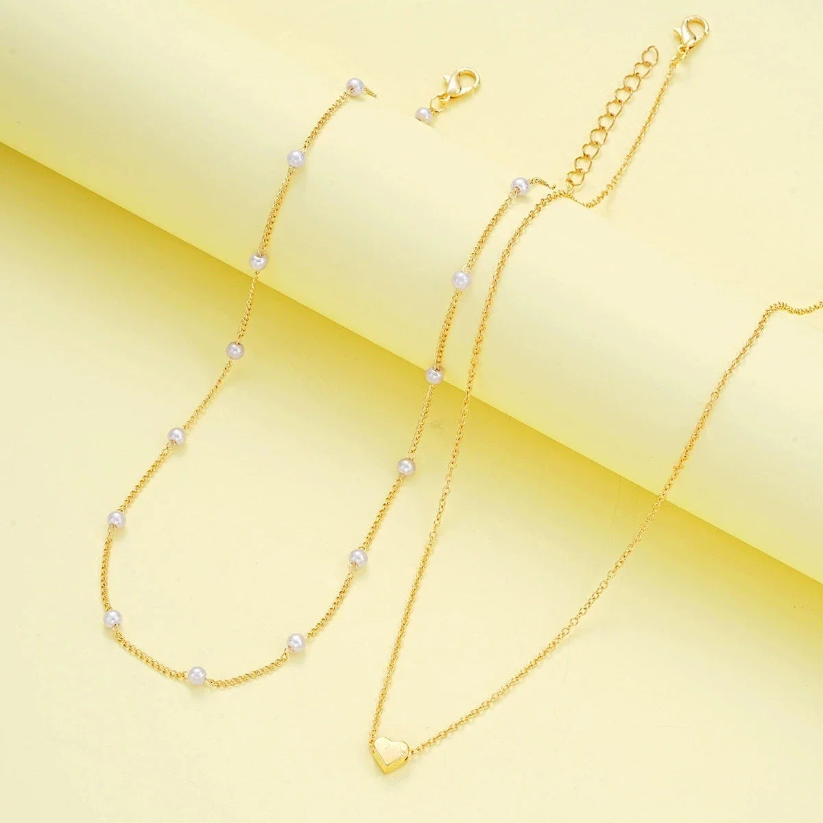 Fashion Imitation Pearl Heart Jewelry Set For Women Gold Silver Color Round Beads Necklace Bracelet Set Daily Wear Accessories Pi-Mart