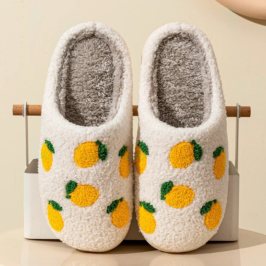 Cute Fruit Women Slippers Winter Indoor Warm Soft Sole Breathable Comfort Anti-slip Bedroom Causal Flat Cotton Shoes LadyShow.Store