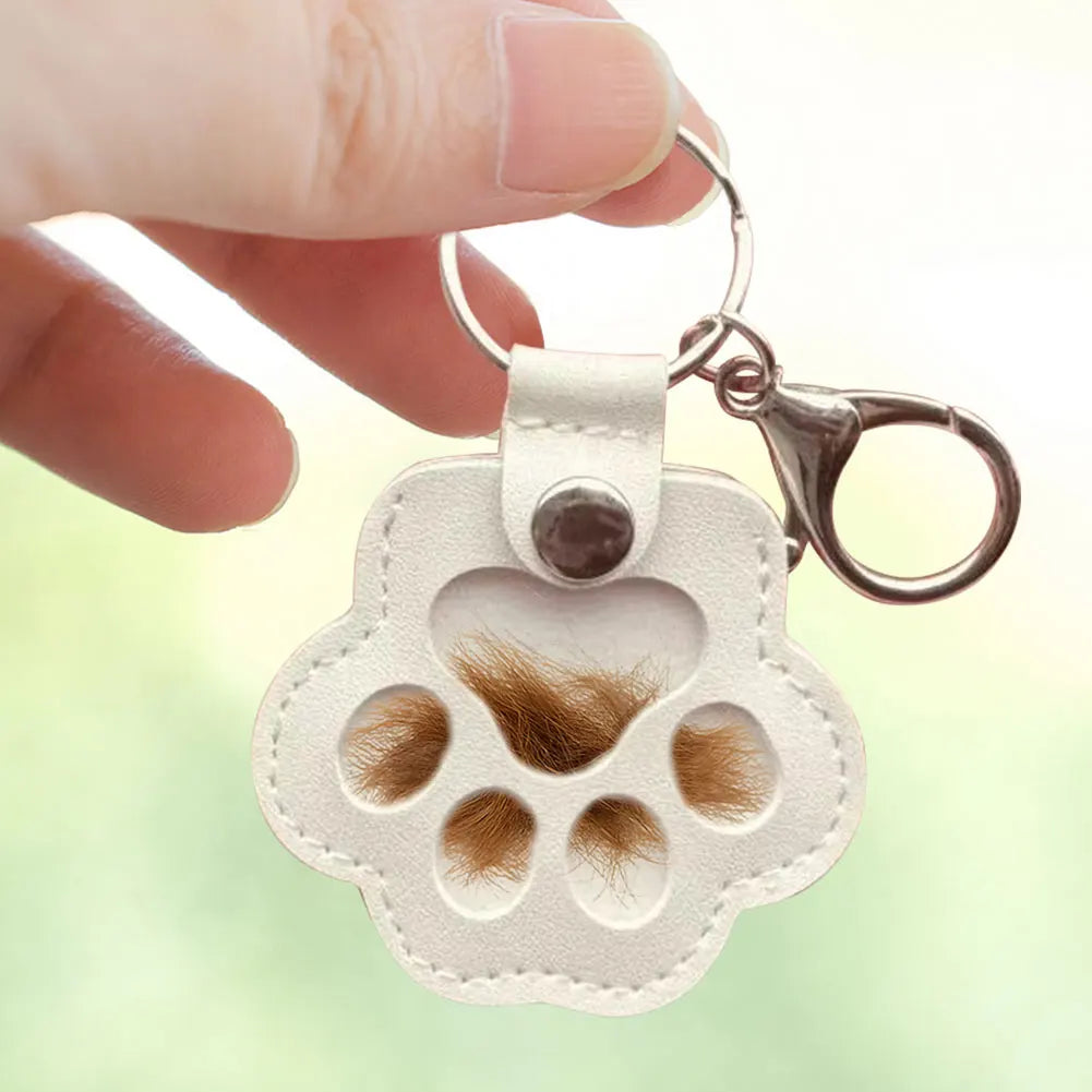 Adorable Paw Print Keychains Commemorative Pet Hair Storage Bag Keychain Cat Dog Fur Container Pendant for Pet Lovers Pi-Mart