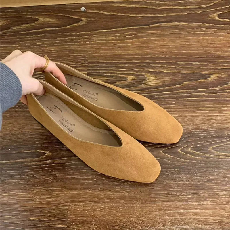 Bailamos Women's Square Toe Vintage Flats Soft Loafers Comfortable Leather Ballet Shoes for Female Dress Shoes Mujer LadyShow.Store