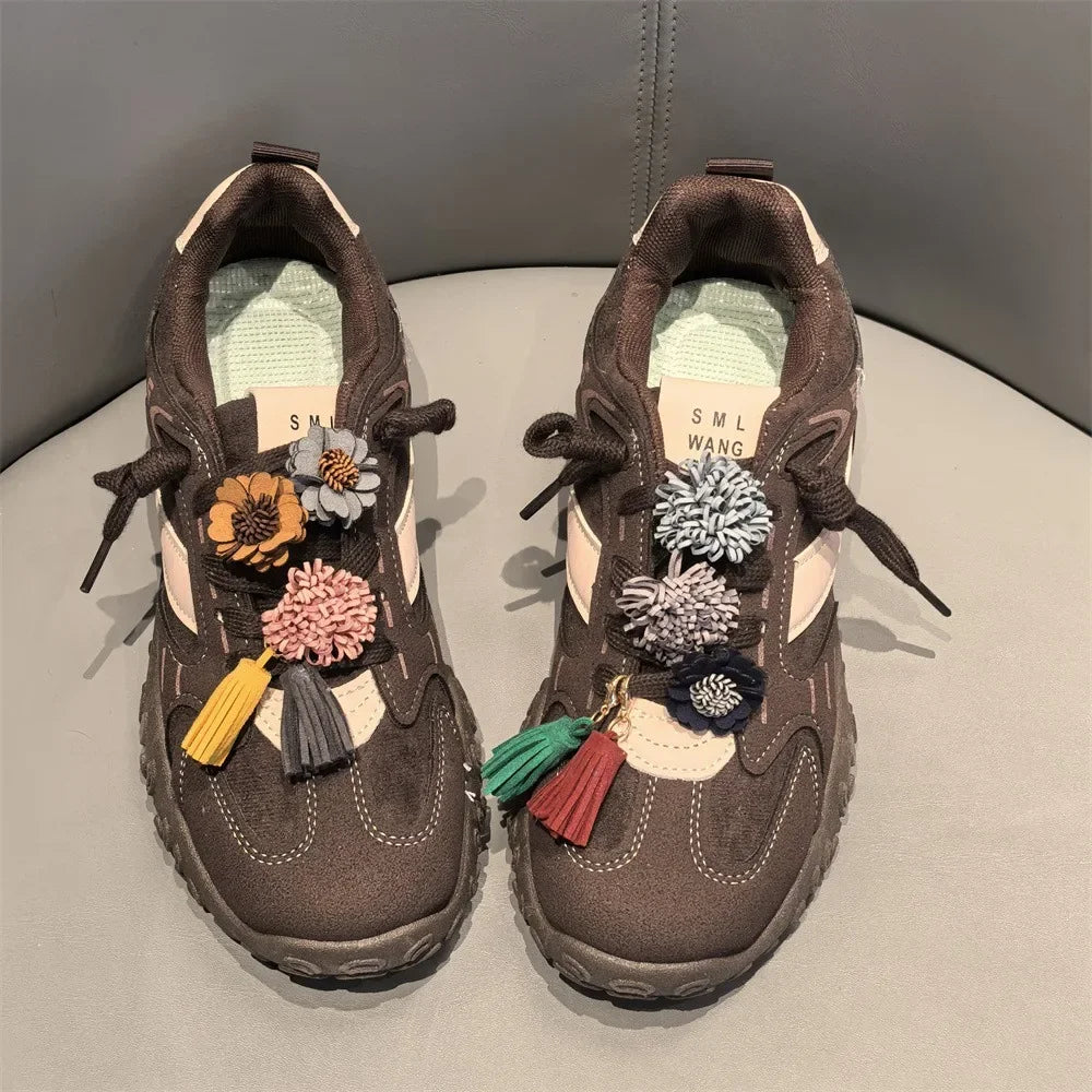 1Pcs Autumn Winter Maillard Tassel Pendant Shoe Charms Leather Flower Shoelace Buckle Sports Shoe Decoration Accessory Buckle Pi-Mart