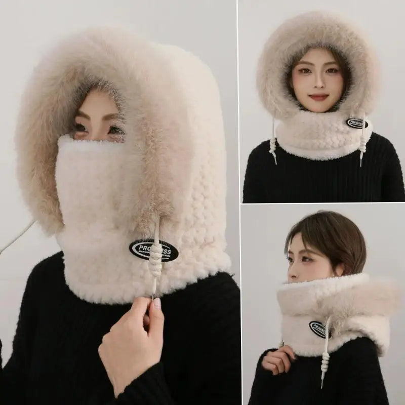 Simple Solid Color Cycling Windproof Cap Thickened Neck Warmer Ear Protection Hat Keep Warm Windproof Winter Hat Scarf Set Pi-Mart