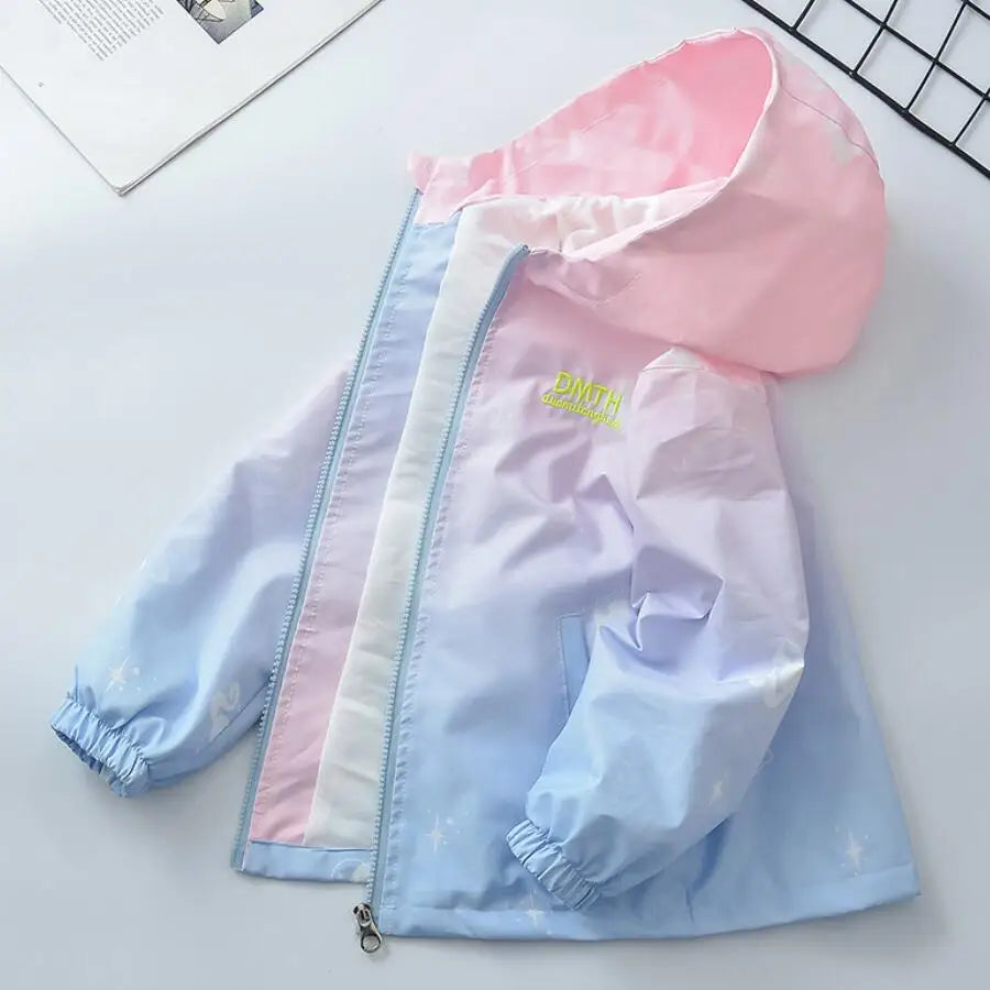 Korean Fashion Jacket For Girls Teenager Casual Gradient Hooded Coat Boys Blazer Spring Autumn Windproof Sweet Coats Windbreaker Pi-Mart