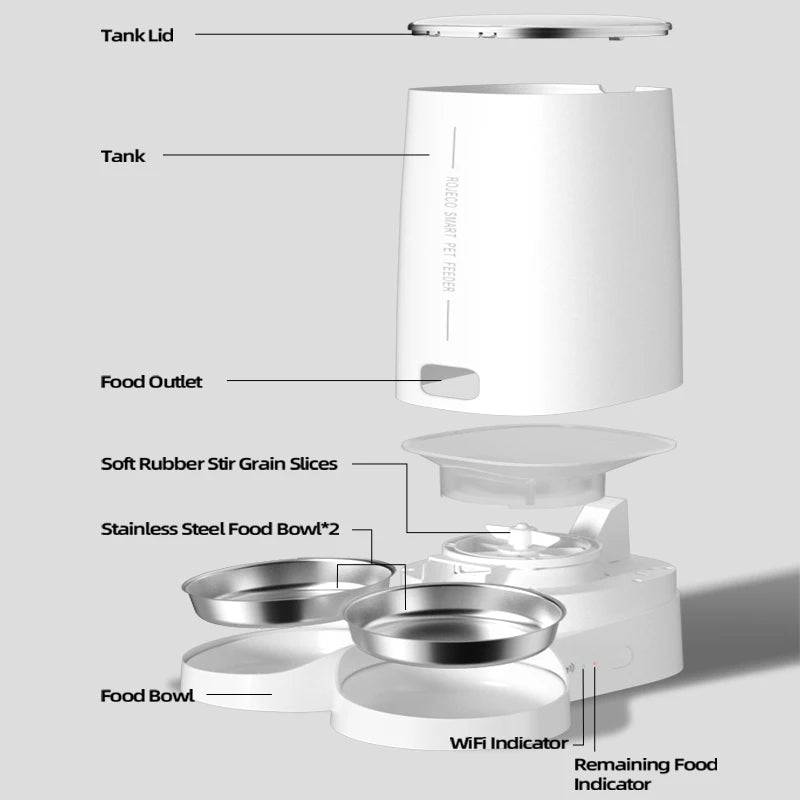 ROJECO Automatic Cat Feeder Pet Smart Cat Food Kibble Dispenser Remote Control Auto WiFi Double Feeder For Cats Dog Accessories Pi-Mart