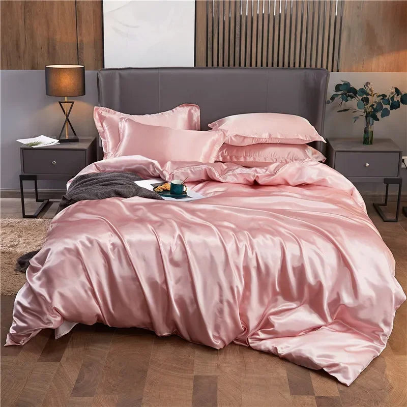 Luxury Rayon Satin Duvet Cover Queen High Quality King Size Smooth Quilt Cover Solid High End Single Double Comforter Cover Pi-Mart