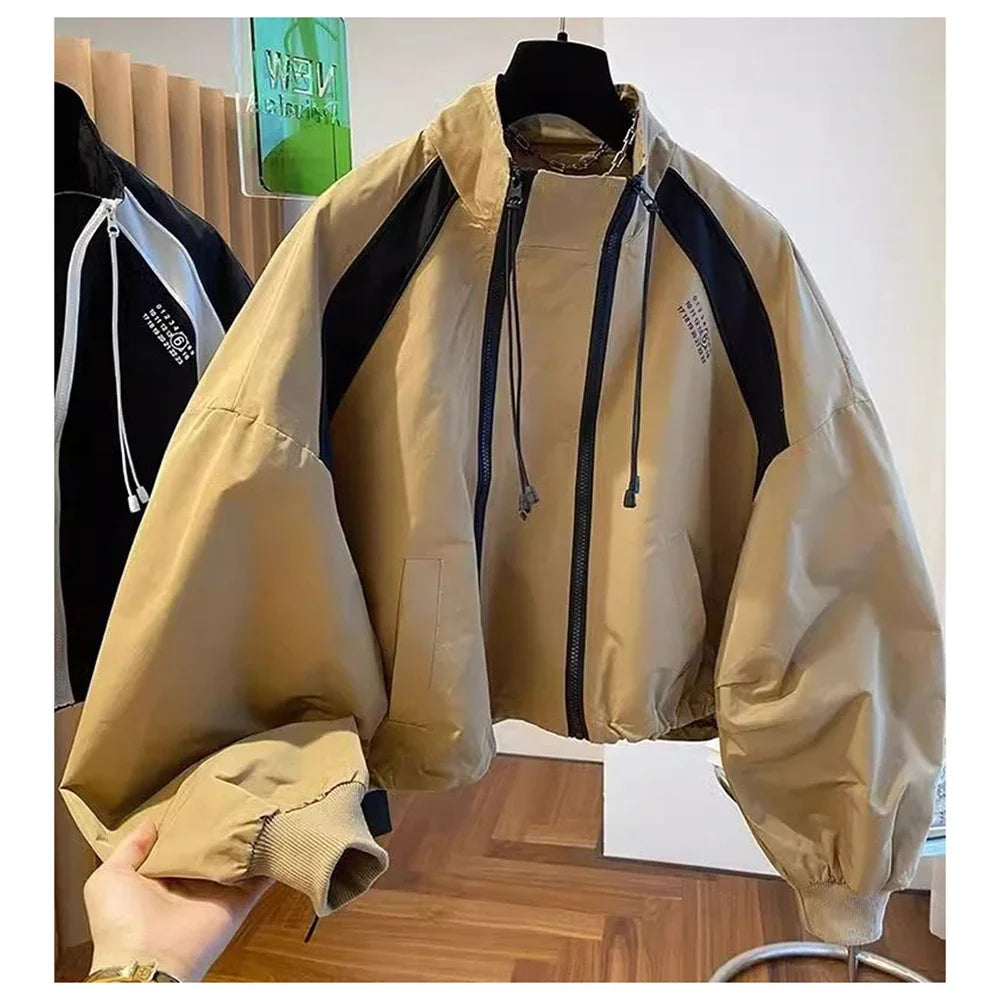 Design  niche loose casual stand up collar trench coat, women's spring and autumn short jacket double zipper LadyShow.Store