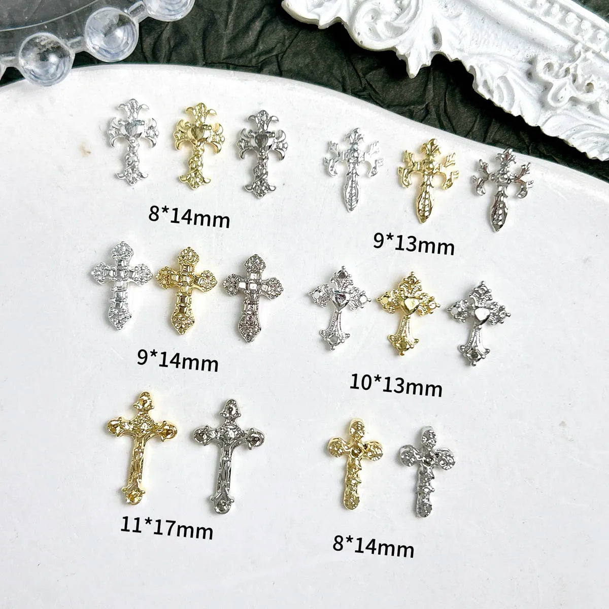 20PCS 3D Light Luxury Classic Cross Nail Charms Creative Exquisite Retro Alloy Cross Nail Art Decorations for DIY Cool Manicure Pi-Mart