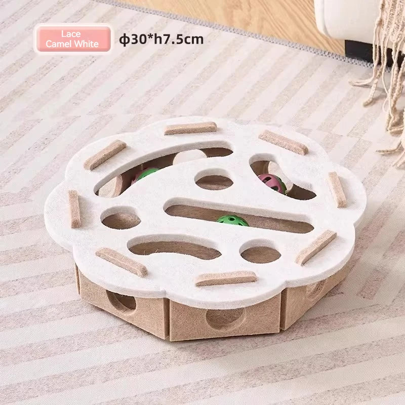 Interactive Cat Toy Felt Maze Box with Bell Ball Self Play Cat Teaser Box Stimulate Hunting Instinct Relieve Boredom Stress Pi-Mart