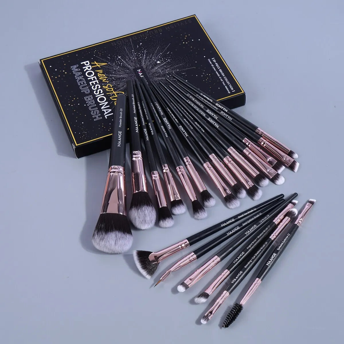 Maange 20Pcs Makeup Brushes with Box Professional Cosmetic Powder Eye Shadow Foundation Blush Blending Beauty Tool For Women Tri Light Beauty