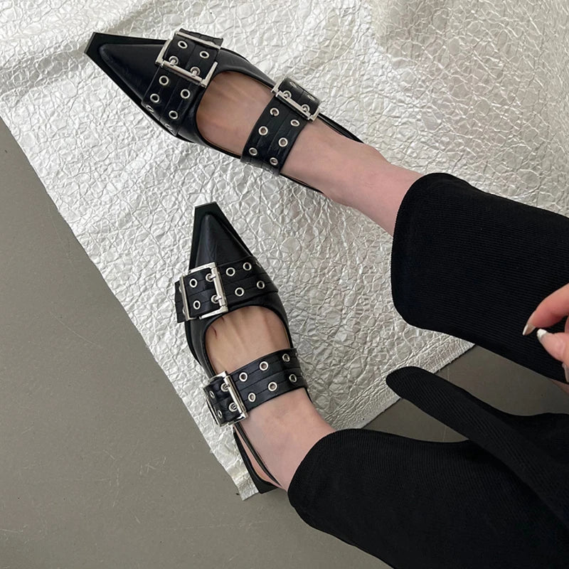 Women Flat With Shoes 2026 Designer Luxury Buckle Fashion Ladies Flats Shoes Slingback Pointed Toe Casual Female Sandals Mules Pi-Mart