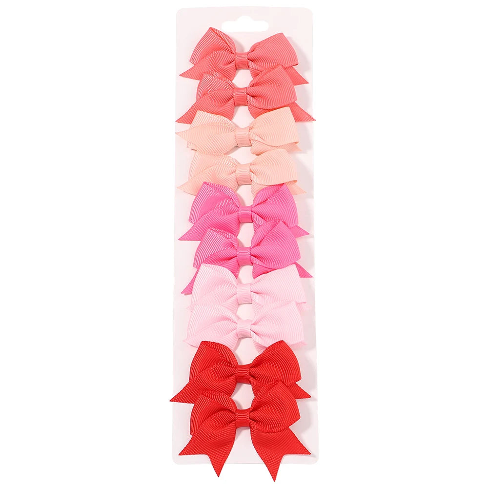 10Pcs/Set Solid Color Kids Bows Hair Clips for Baby Girls Handmade Ribbon Bowknot Hairpin Barrettes New Year Hair Accessories Pi-Mart