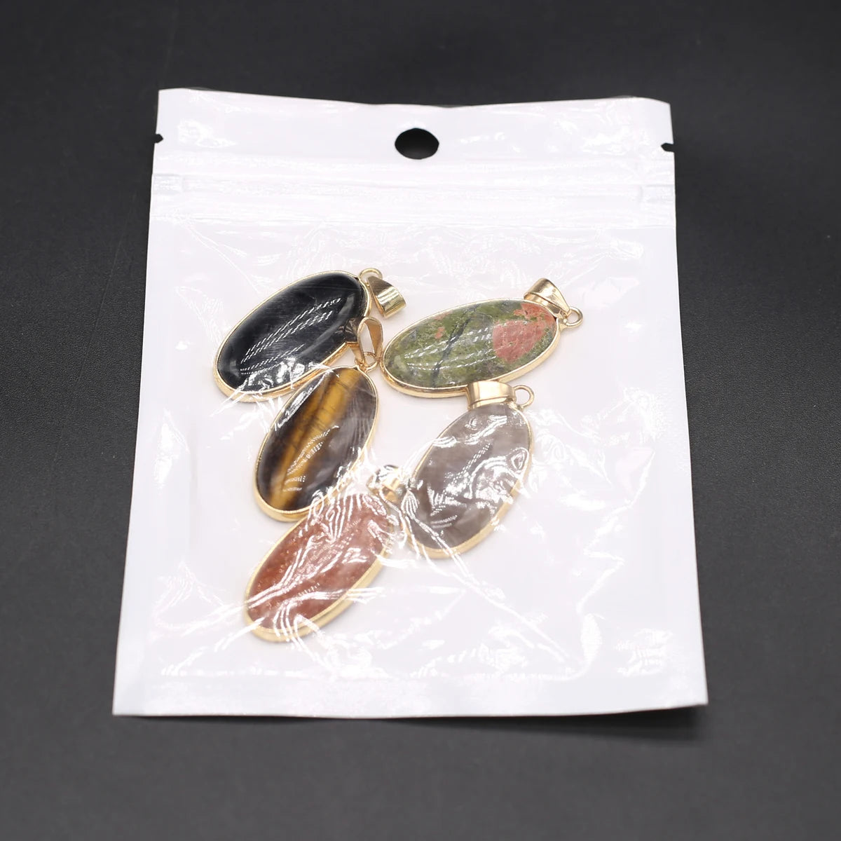 Natural Stone Pendants Grey Agate Unakite Tiger Eye Cabochon Beads Pendant for Jewelry Making DIY Charms Necklace Accessories Pi-Mart
