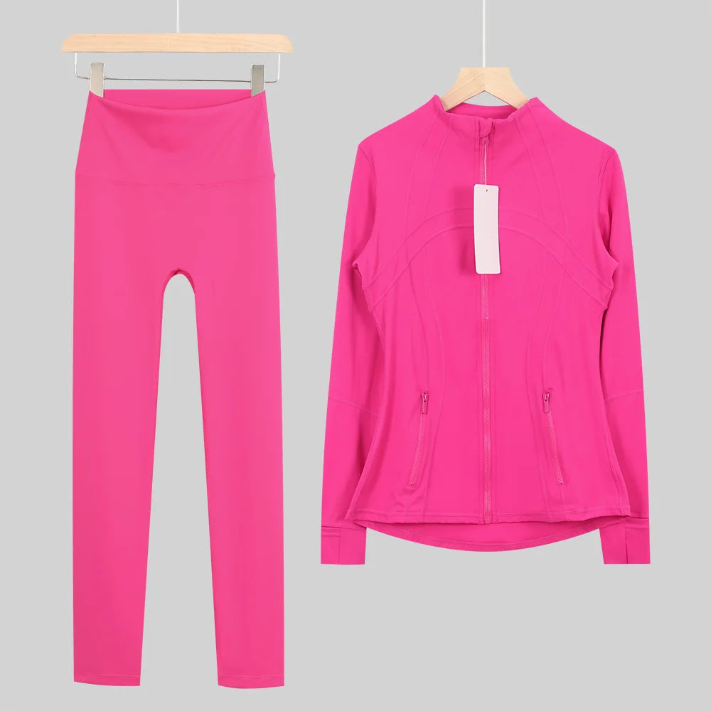 2026 New Yoga Sport Jacket Set Women's Yoga Clothes Running Fitness Jacket Active Wear Clothing Nine-point Pants Pi-Mart