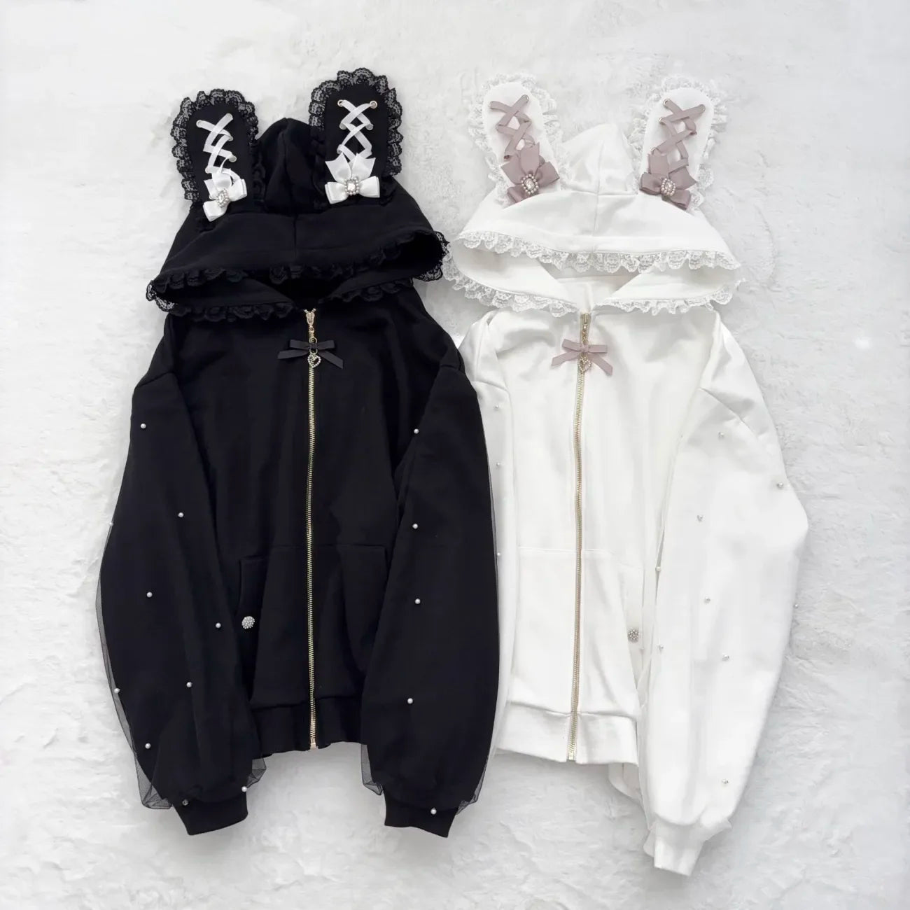 Subculture Japanese Retro Long Sleeve Hoodie Cat Ears Lace Decoration Women Casual Sweatshirt Gothic Y2K Harajuku Autumn Coat LadyShow.Store
