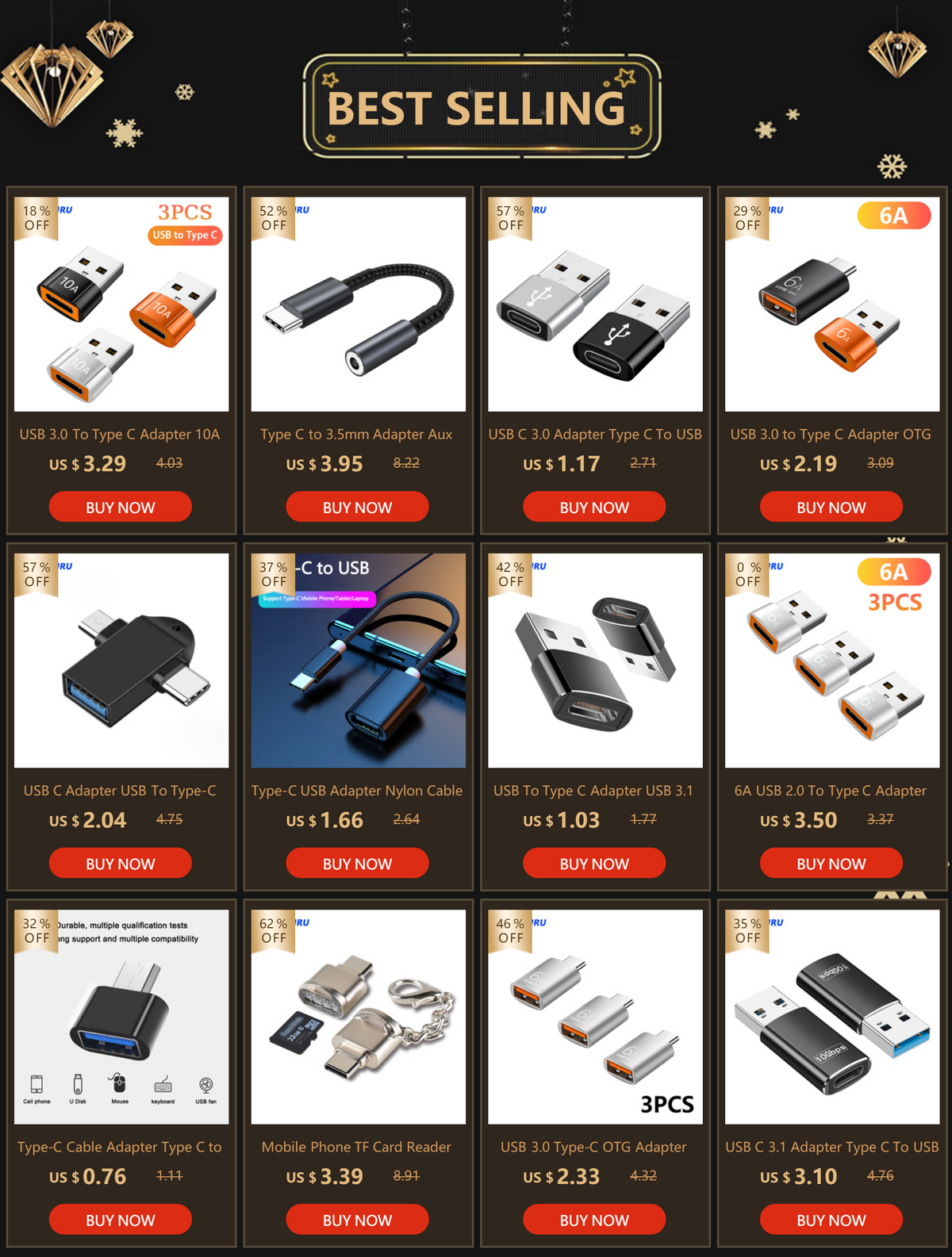 USB C 3.0 Adapter Type C To USB 2.0 Adapter for Mobil Phone Male To Female USB C Converter USB Type-C Converter for PC Laptops Pi-Mart