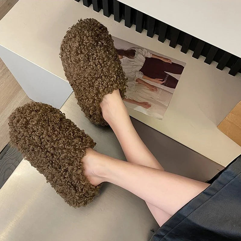 Winter 2026 Fashion Women's Shoes Comfortable Plush Velvet Warm Fluffy Slippers Home Non-slip Lightweight Soft Indoor Slippers LadyShow.Store