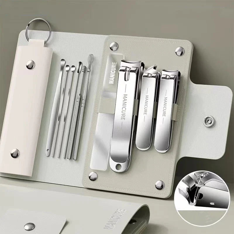 Ouriner 6-18Pcs Portable Manicure Sets Pedicure Kits Bright Black Nail Clipper Set Personal Care Tools Eyebrow Scissors Tri Light Beauty