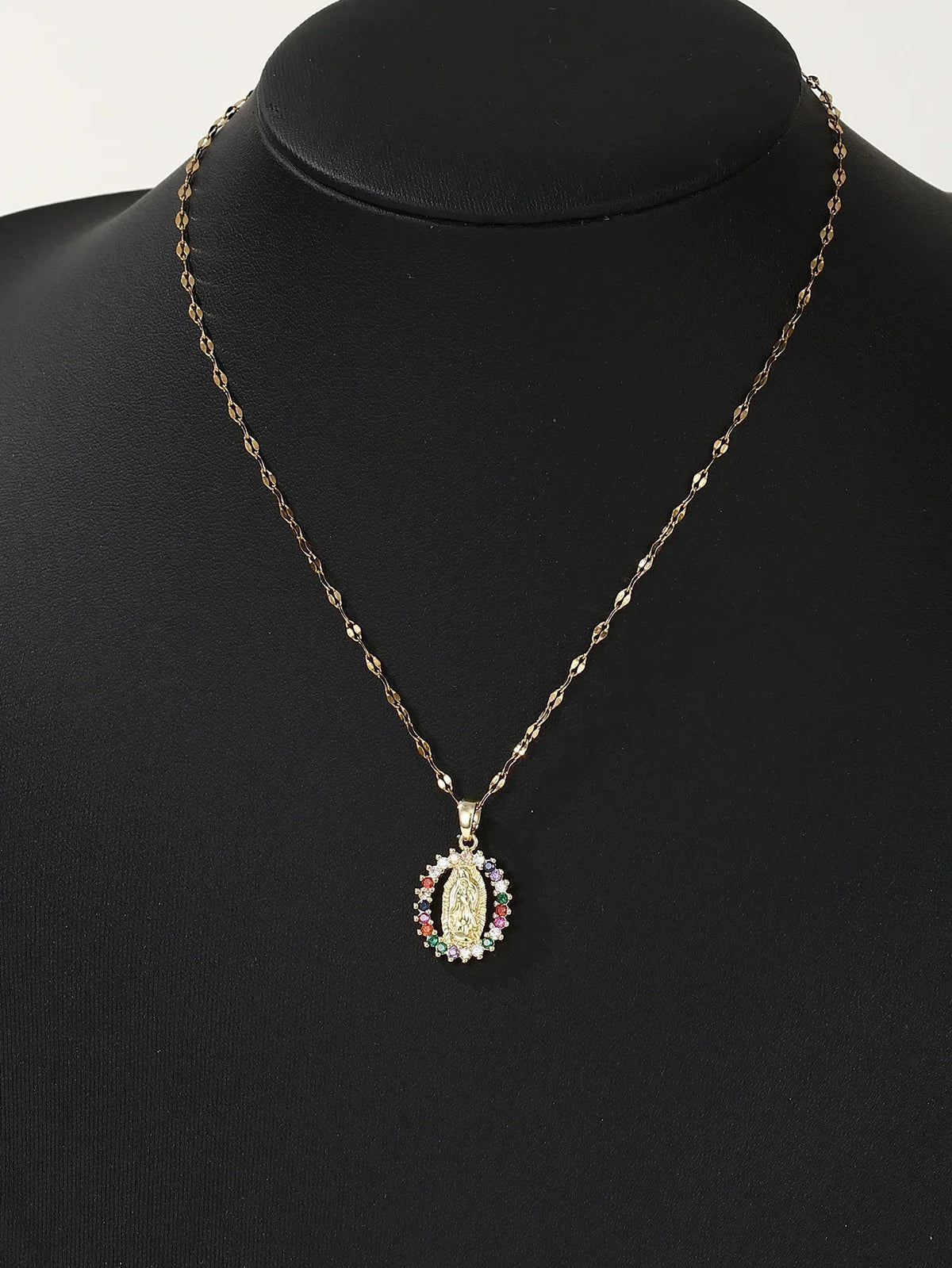 European and American Fashion and Gorgeous Women's All Sky Star Micro Inlaid Colorful Zircon Virgin Mary Hollow Necklace Pi-Mart