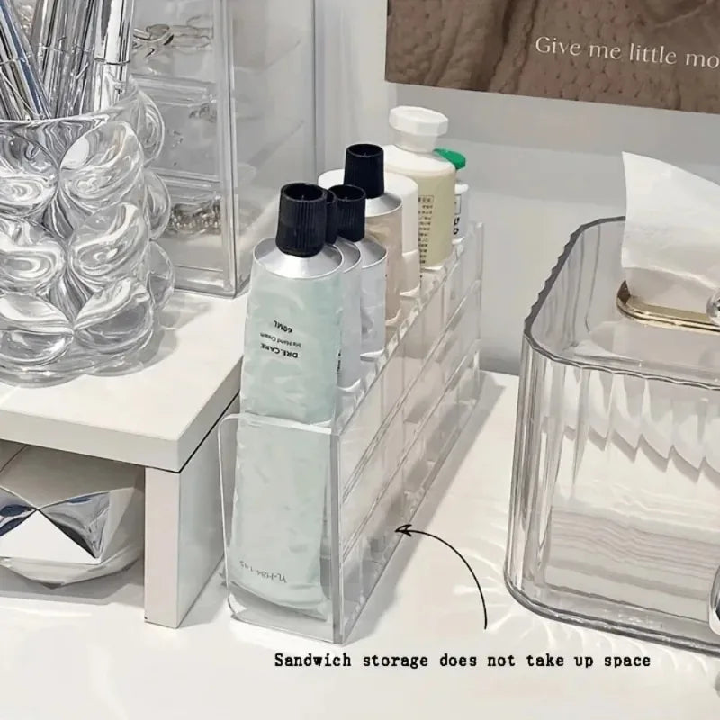 7-Slot Transparent Plastic Cosmetic Organizer Multi-Functional Makeup Holder for Home Office Bathroom Dressing Table Sorting Pi-Mart