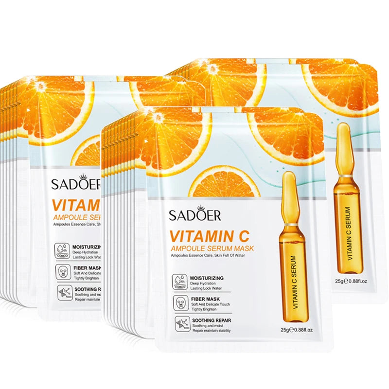 10pcs SADOER 24K Gold Vitamin C Hyaluronic Acid Face Mask Facial Moisturizing Firming Hydrating Facial Masks Skin Care Products Pi-Mart