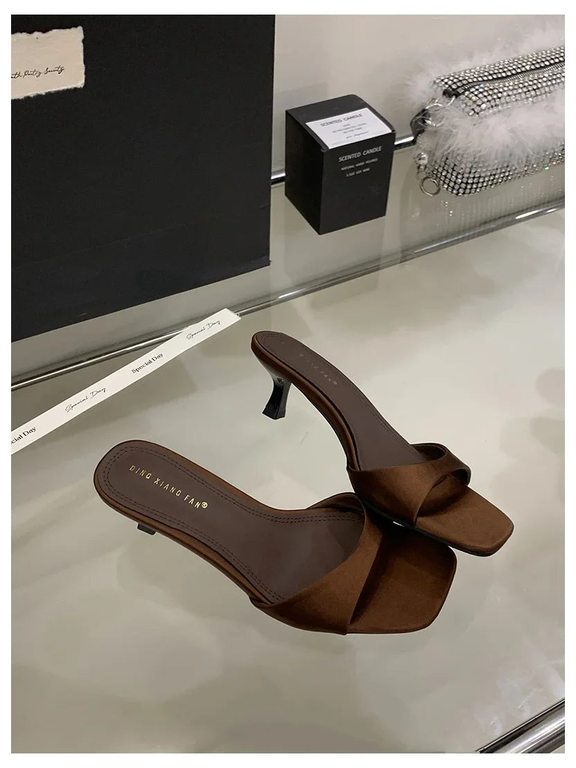 2026 Fashion Sexy Thin High Heels Slides Women Open Toe Pumps Slip Sandal Female Slippers Mule Patent Leather Outdoor Flip Flops LadyShow.Store