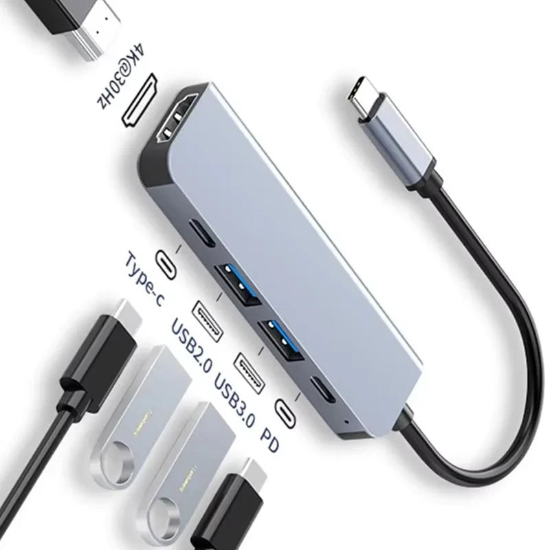 5-in-1 Type-C Hub & USB-C Dock - Multi-Function Adapter for Phone, PC, and Mac Pi-Mart