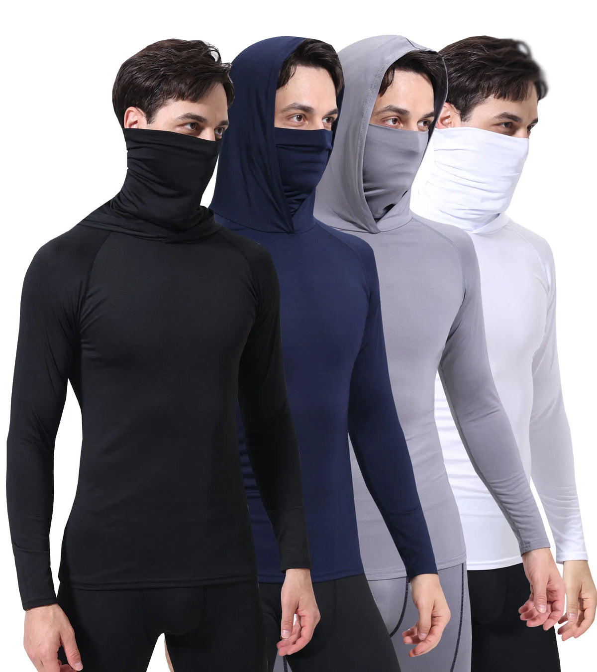 Men's Athletic Hoodie Long Sleeve Fishing Shirts, Upf 50+ Uv Sun Protection, Fitted High Stretch, Built-In Face Mask Pi-Mart