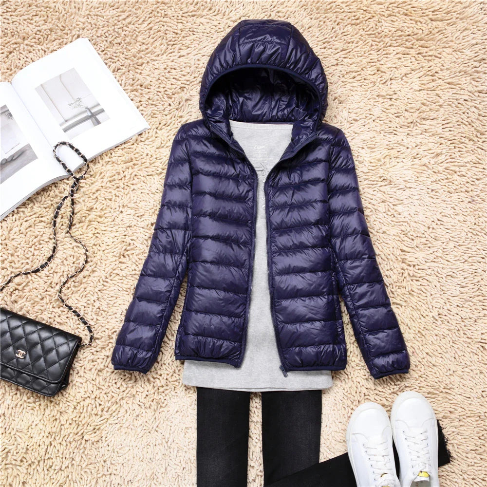 Women Puffer Jacket 15 Colors Plus Size 5XL 6XL 7XL 2025 New Spring Autumn Female Ultra Lightweight Packable Hooded Down Coats LadyShow.Store