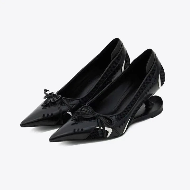 Special Heel Spliced Heels Pointed Toe Heels Women's Fashion Shallow Mouth Bow Non-Slip Mary Jane Single Shoes Large 42 LadyShow.Store