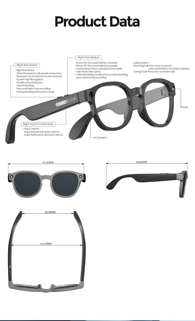Lenovo AI Smart Glasses 8MP HD Camera 4K Shooting Image Conversation Translation Listening To Music Smart Glasses 2026 New Pi-Mart
