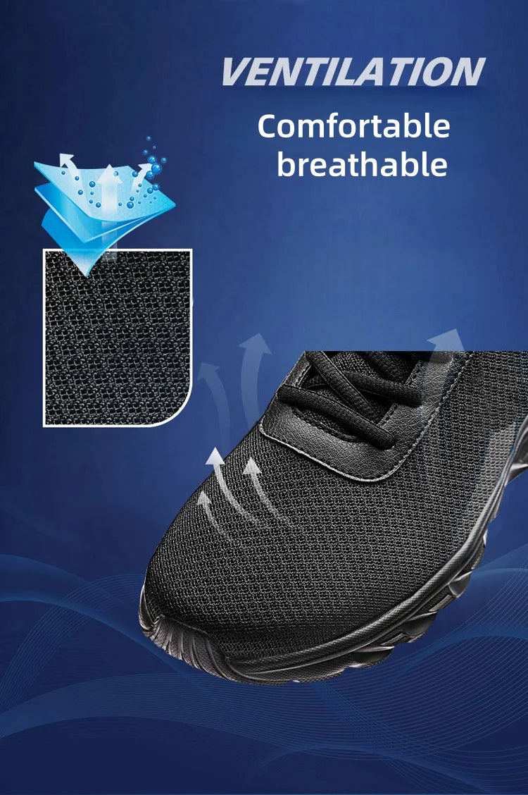 Men's Casual Sports Shoes Men's Black Mesh Breathable Running Shoes Soft Bottom Light Flat Bottom Work Shoes Pi-Mart