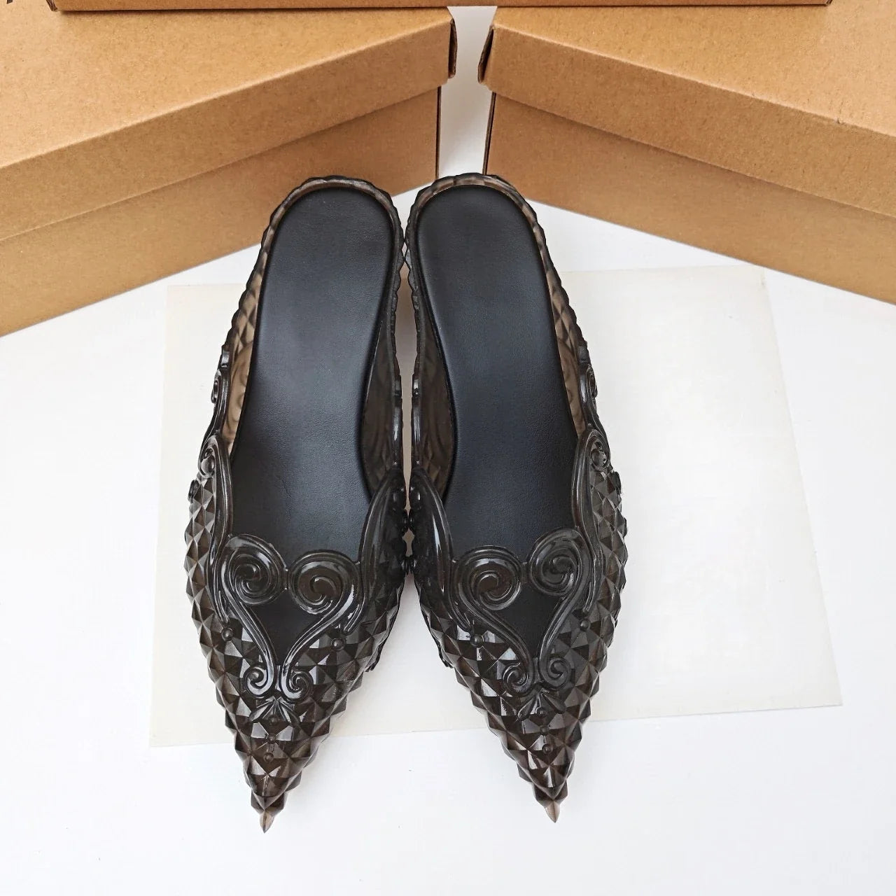 Original Brand Style Women Pointed-toe Crystal High Heel Slippers  Girl Retro Elegance Slippe Ladies Fashion witch Summer Slides LadyShow.Store