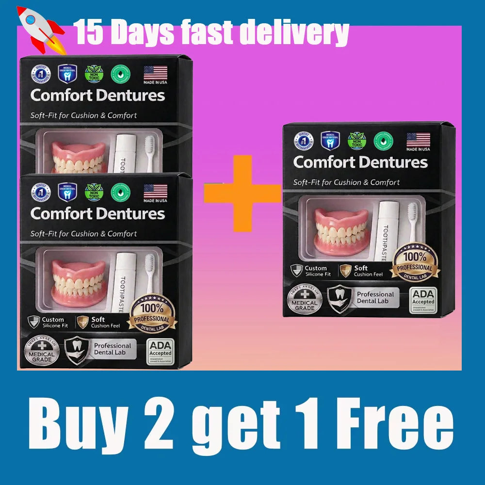 Temporary Adjustable Resin Full Dentures, Natural Bright White Smile, Easy Wear Cosmetic Dental Kit Pi-Mart