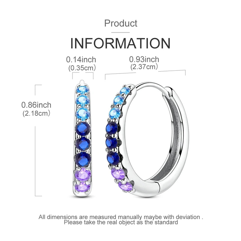 925 Sterling Silver Hoop Earring For Woman Night Sky Blue Purple Gemstone Original Earrings Fashion Jewelry Gift Pi-Mart