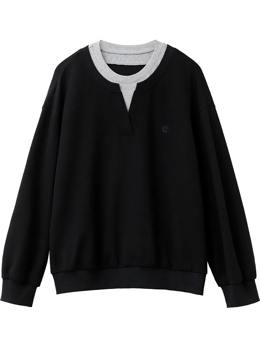 CHIC VEN Korean Women Sweatshirts Loose Casual New Contrast Splicing Hoodie Female Top Woman T Shirt Pullover Spring Autumn 2025 LadyShow.Store