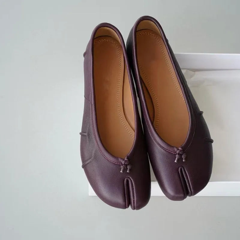 Split Toe Women Ballet Flats Fashion Tabi Shoes Casual Slip-on Loafers Ladies Pleated Leather Espadrilles Zapatillas Mujer Pi-Mart