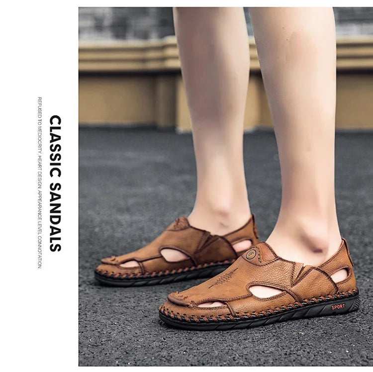 Summer Men Sandals Genuine Leather Mens Casual Shoes Outdoor Men Leather Sandals for Men Beach Shoes Roman mens Shoes Pi-Mart