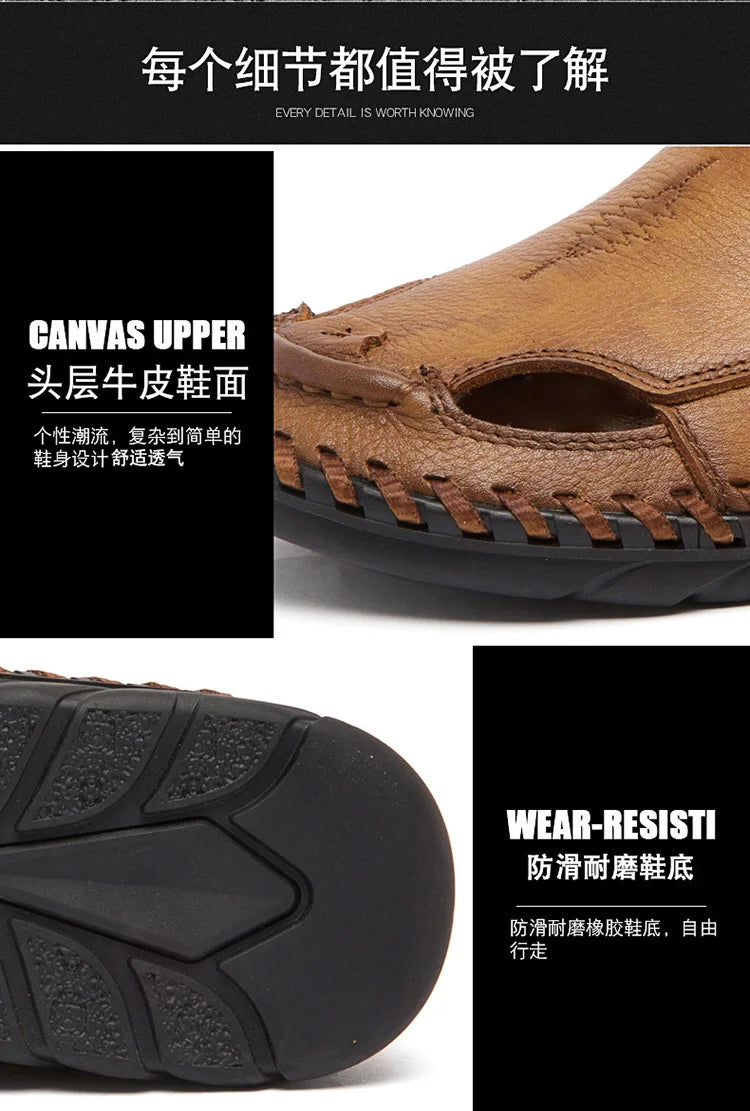 Summer Men Sandals Genuine Leather Mens Casual Shoes Outdoor Men Leather Sandals for Men Beach Shoes Roman mens Shoes Pi-Mart