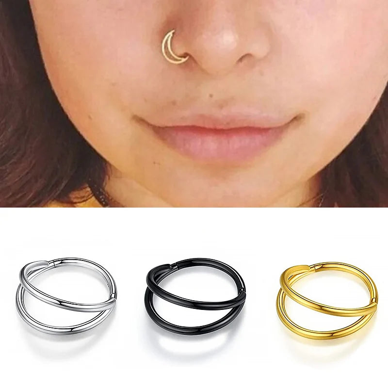 Double Septum Rings Nose Rings Hoops Cartilage Hoop Earring Piercing Nose Open Stacked Hoop Nose Rings 16G 18G 20G 6/8/10mm Pi-Mart