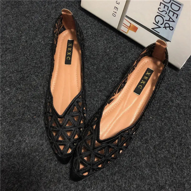 Flat Shoes Women 2026 Summer Pointy Joker Hollow Leisure Commuter Flat Spring Elegant Women's Shoes Breathable Hole Shoes Pi-Mart
