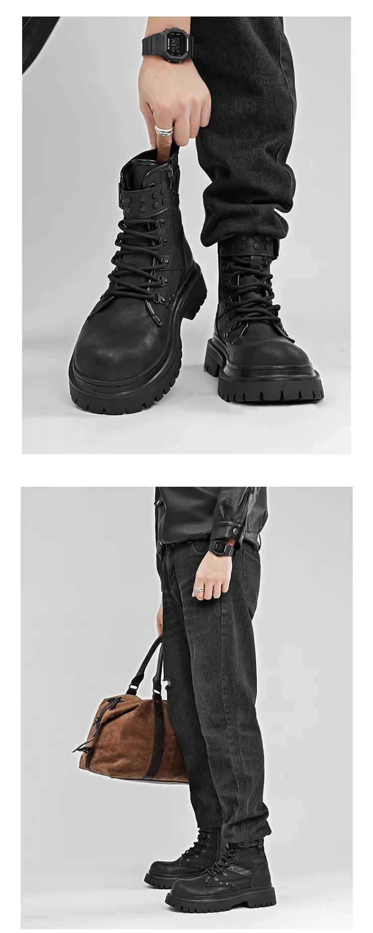 Men's boots 2025 autumn retro British style black workwear boots casual short boots versatile thick soled motorcycle boots Pi-Mart
