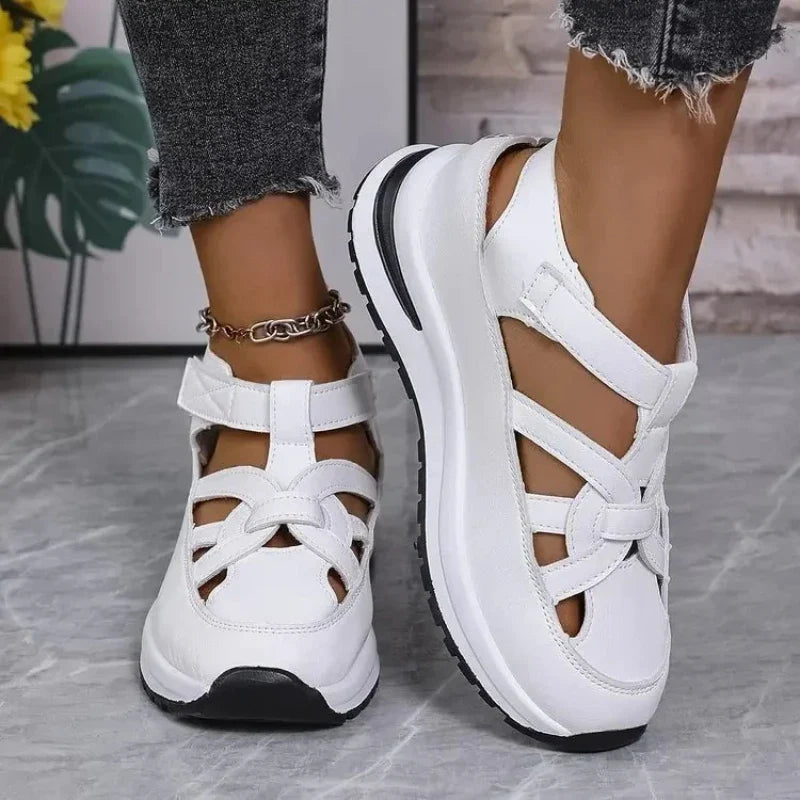 Casual Hollow out Flat Sandals Women's Summer New Style Thin Platform Thick Bottom Heightening Shoes Rubber Sole Ladies Sandals LadyShow.Store