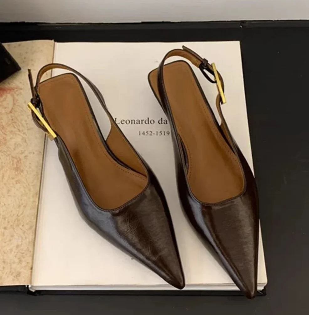 2025 Summer New Women Sandal Fashion Pointed Toe Shallow Slip on Ladies Elegant Slingback Shoes Thin Med Heel Dress Mules Pumps LadyShow.Store