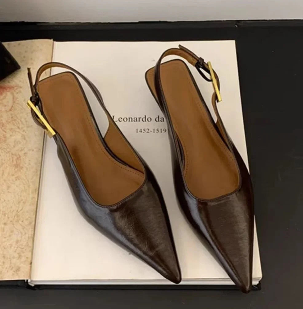 2025 Summer New Women Sandal Fashion Pointed Toe Shallow Slip on Ladies Elegant Slingback Shoes Thin Med Heel Dress Mules Pumps LadyShow.Store